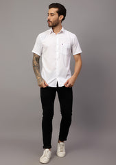 Men's Cotton Fabric Half Sleeve White Shirt