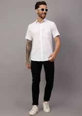 Men's Cotton Fabric Half Sleeve White Shirt