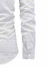 Men's Cotton Fabric Roll Up Sleeve Spread Collar White Kurta