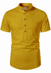 Men's Cotton Fabric Half Sleeve Yellow Kurta