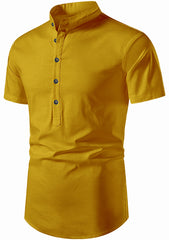 Men's Cotton Fabric Half Sleeve Yellow Kurta