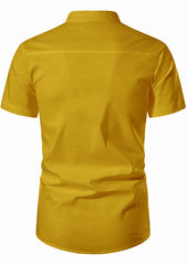 Men's Cotton Fabric Half Sleeve Yellow Kurta