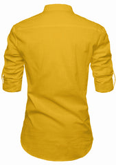 Men's Cotton Fabric Contrast Design Yellow Kurta