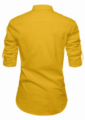 Men's Cotton Fabric Roll Up Sleeve Yellow Kurta