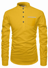 Men's Cotton Fabric Contrast Design Yellow Kurta