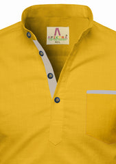 Men's Cotton Fabric Contrast Design Yellow Kurta