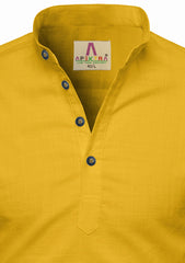 Men's Cotton Fabric Roll Up Sleeve Yellow Kurta