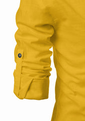 Men's Cotton Fabric Contrast Design Yellow Kurta